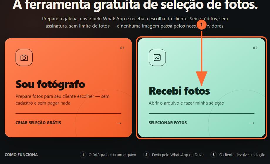 1. Entre por Recebi fotos