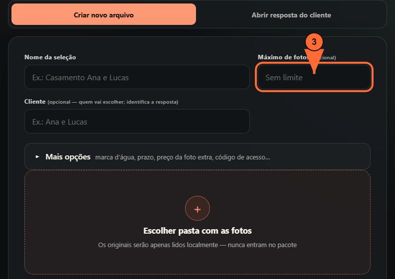 3. Defina o máximo de fotos