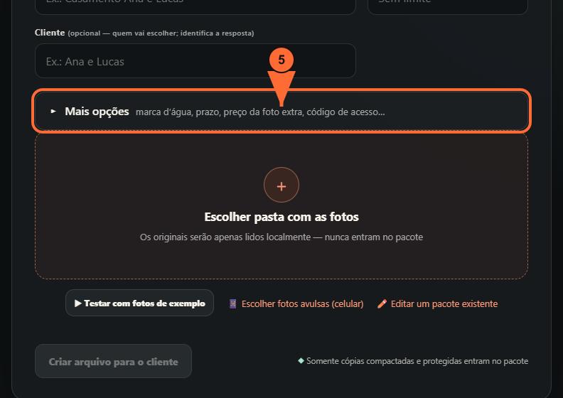 5. Abra Mais opções