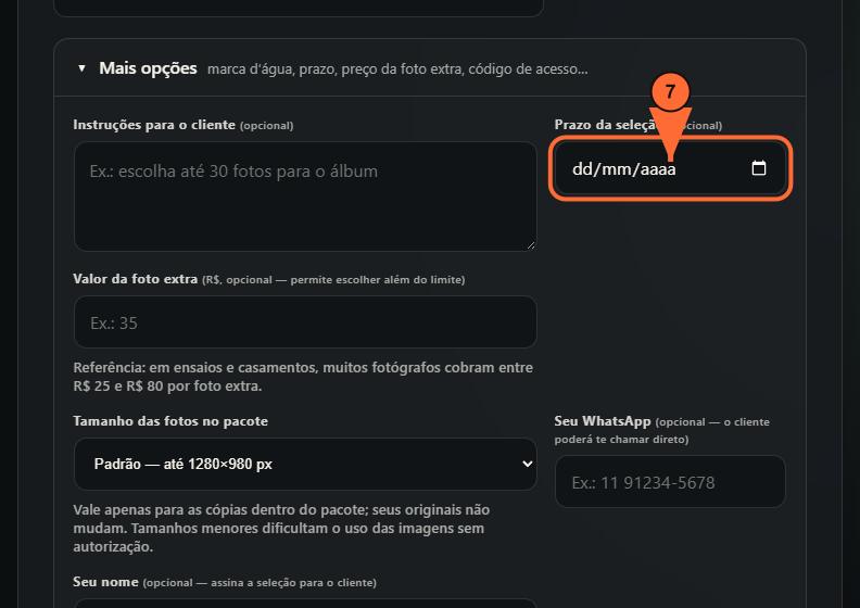 7. Marque um prazo