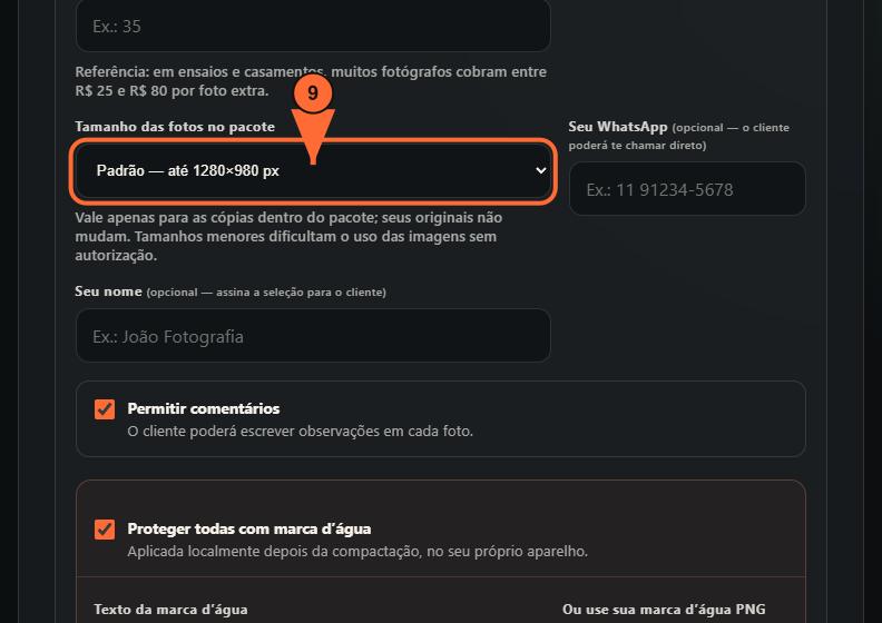9. Escolha o tamanho das cópias