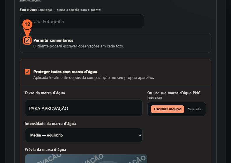 12. Permita comentários