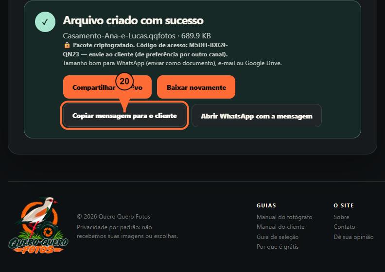 20. Copie a mensagem pronta
